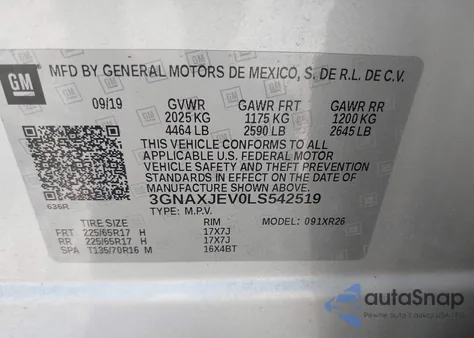 2020 Chevrolet Equinox Fwd 2Fl from USA, damaged, VIN 3GNAXJEV0LS542519